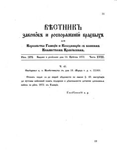 Landes-Gesetz- und Verordnungsblatt für das Königreich Galizien und Lodomerien sammt dem Großherzogthume Krakau 1872bl02 Seite: 51