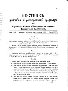 Landes-Gesetz- und Verordnungsblatt für das Königreich Galizien und Lodomerien sammt dem Großherzogthume Krakau 1872bl02 Seite: 87