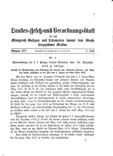 Landes-Gesetz- und Verordnungsblatt für das Königreich Galizien und Lodomerien sammt dem Großherzogthume Krakau 18730118 Seite: 1