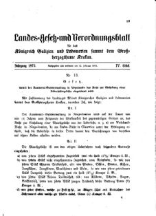 Landes-Gesetz- und Verordnungsblatt für das Königreich Galizien und Lodomerien sammt dem Großherzogthume Krakau 18730212 Seite: 1