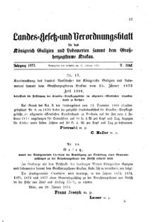 Landes-Gesetz- und Verordnungsblatt für das Königreich Galizien und Lodomerien sammt dem Großherzogthume Krakau 18730217 Seite: 1