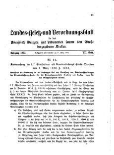 Landes-Gesetz- und Verordnungsblatt für das Königreich Galizien und Lodomerien sammt dem Großherzogthume Krakau 18730311 Seite: 1