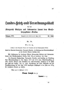 Landes-Gesetz- und Verordnungsblatt für das Königreich Galizien und Lodomerien sammt dem Großherzogthume Krakau 18730321 Seite: 1