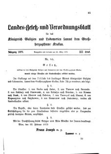 Landes-Gesetz- und Verordnungsblatt für das Königreich Galizien und Lodomerien sammt dem Großherzogthume Krakau 18730322 Seite: 1