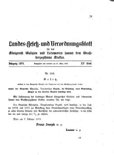 Landes-Gesetz- und Verordnungsblatt für das Königreich Galizien und Lodomerien sammt dem Großherzogthume Krakau 18730327 Seite: 1