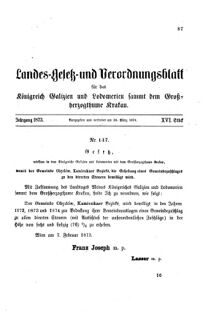 Landes-Gesetz- und Verordnungsblatt für das Königreich Galizien und Lodomerien sammt dem Großherzogthume Krakau 18730328 Seite: 1