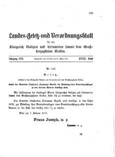 Landes-Gesetz- und Verordnungsblatt für das Königreich Galizien und Lodomerien sammt dem Großherzogthume Krakau 18730331 Seite: 1