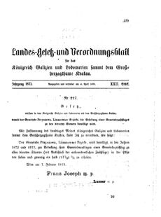 Landes-Gesetz- und Verordnungsblatt für das Königreich Galizien und Lodomerien sammt dem Großherzogthume Krakau 18730404 Seite: 1