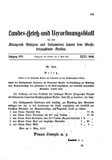 Landes-Gesetz- und Verordnungsblatt für das Königreich Galizien und Lodomerien sammt dem Großherzogthume Krakau