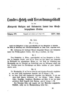 Landes-Gesetz- und Verordnungsblatt für das Königreich Galizien und Lodomerien sammt dem Großherzogthume Krakau 18730430 Seite: 1