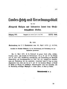 Landes-Gesetz- und Verordnungsblatt für das Königreich Galizien und Lodomerien sammt dem Großherzogthume Krakau 18730530 Seite: 1