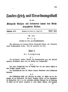 Landes-Gesetz- und Verordnungsblatt für das Königreich Galizien und Lodomerien sammt dem Großherzogthume Krakau 18730804 Seite: 1