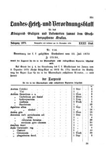 Landes-Gesetz- und Verordnungsblatt für das Königreich Galizien und Lodomerien sammt dem Großherzogthume Krakau 18730915 Seite: 1