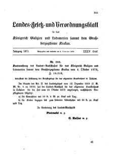 Landes-Gesetz- und Verordnungsblatt für das Königreich Galizien und Lodomerien sammt dem Großherzogthume Krakau 18731104 Seite: 1