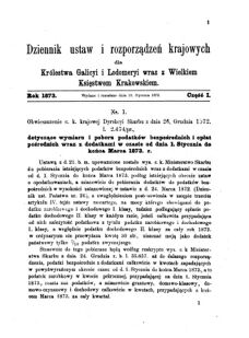 Landes-Gesetz- und Verordnungsblatt für das Königreich Galizien und Lodomerien sammt dem Großherzogthume Krakau 1873bl01 Seite: 1