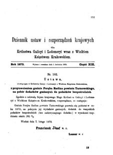 Landes-Gesetz- und Verordnungsblatt für das Königreich Galizien und Lodomerien sammt dem Großherzogthume Krakau 1873bl01 Seite: 111