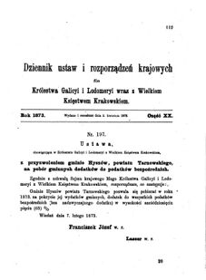 Landes-Gesetz- und Verordnungsblatt für das Königreich Galizien und Lodomerien sammt dem Großherzogthume Krakau 1873bl01 Seite: 119