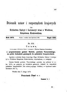 Landes-Gesetz- und Verordnungsblatt für das Königreich Galizien und Lodomerien sammt dem Großherzogthume Krakau 1873bl01 Seite: 127