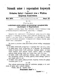 Landes-Gesetz- und Verordnungsblatt für das Königreich Galizien und Lodomerien sammt dem Großherzogthume Krakau 1873bl01 Seite: 13