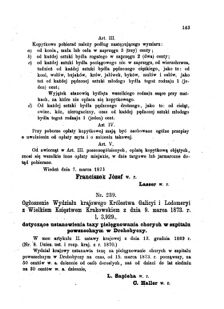 Landes-Gesetz- und Verordnungsblatt für das Königreich Galizien und Lodomerien sammt dem Großherzogthume Krakau 1873bl01 Seite: 143