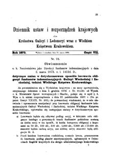 Landes-Gesetz- und Verordnungsblatt für das Königreich Galizien und Lodomerien sammt dem Großherzogthume Krakau 1873bl01 Seite: 21