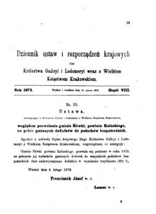 Landes-Gesetz- und Verordnungsblatt für das Königreich Galizien und Lodomerien sammt dem Großherzogthume Krakau 1873bl01 Seite: 23