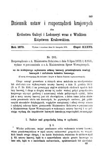 Landes-Gesetz- und Verordnungsblatt für das Königreich Galizien und Lodomerien sammt dem Großherzogthume Krakau 1873bl01 Seite: 249