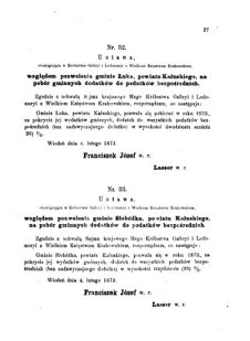 Landes-Gesetz- und Verordnungsblatt für das Königreich Galizien und Lodomerien sammt dem Großherzogthume Krakau 1873bl01 Seite: 27