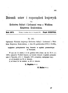 Landes-Gesetz- und Verordnungsblatt für das Königreich Galizien und Lodomerien sammt dem Großherzogthume Krakau 1873bl01 Seite: 283