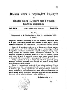 Landes-Gesetz- und Verordnungsblatt für das Königreich Galizien und Lodomerien sammt dem Großherzogthume Krakau 1873bl01 Seite: 287