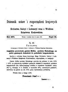 Landes-Gesetz- und Verordnungsblatt für das Königreich Galizien und Lodomerien sammt dem Großherzogthume Krakau 1873bl01 Seite: 31