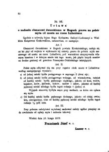 Landes-Gesetz- und Verordnungsblatt für das Königreich Galizien und Lodomerien sammt dem Großherzogthume Krakau 1873bl01 Seite: 62