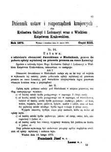 Landes-Gesetz- und Verordnungsblatt für das Königreich Galizien und Lodomerien sammt dem Großherzogthume Krakau 1873bl01 Seite: 63