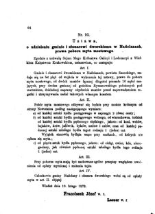 Landes-Gesetz- und Verordnungsblatt für das Königreich Galizien und Lodomerien sammt dem Großherzogthume Krakau 1873bl01 Seite: 64