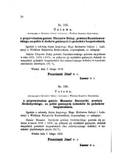 Landes-Gesetz- und Verordnungsblatt für das Königreich Galizien und Lodomerien sammt dem Großherzogthume Krakau 1873bl01 Seite: 70