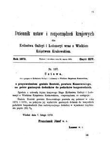 Landes-Gesetz- und Verordnungsblatt für das Königreich Galizien und Lodomerien sammt dem Großherzogthume Krakau 1873bl01 Seite: 71