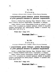 Landes-Gesetz- und Verordnungsblatt für das Königreich Galizien und Lodomerien sammt dem Großherzogthume Krakau 1873bl01 Seite: 72