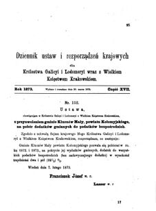 Landes-Gesetz- und Verordnungsblatt für das Königreich Galizien und Lodomerien sammt dem Großherzogthume Krakau 1873bl01 Seite: 95