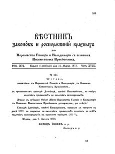 Landes-Gesetz- und Verordnungsblatt für das Königreich Galizien und Lodomerien sammt dem Großherzogthume Krakau 1873bl02 Seite: 103