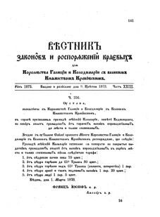 Landes-Gesetz- und Verordnungsblatt für das Königreich Galizien und Lodomerien sammt dem Großherzogthume Krakau 1873bl02 Seite: 141