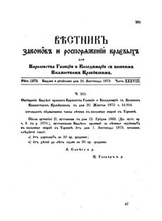 Landes-Gesetz- und Verordnungsblatt für das Königreich Galizien und Lodomerien sammt dem Großherzogthume Krakau 1873bl02 Seite: 281