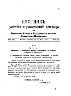 Landes-Gesetz- und Verordnungsblatt für das Königreich Galizien und Lodomerien sammt dem Großherzogthume Krakau 1873bl02 Seite: 31