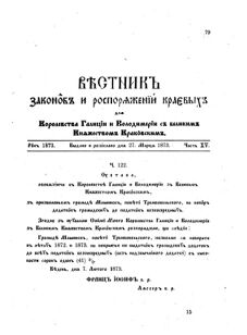 Landes-Gesetz- und Verordnungsblatt für das Königreich Galizien und Lodomerien sammt dem Großherzogthume Krakau 1873bl02 Seite: 79