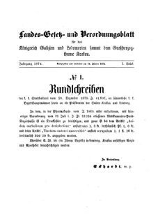 Landes-Gesetz- und Verordnungsblatt für das Königreich Galizien und Lodomerien sammt dem Großherzogthume Krakau 18740114 Seite: 1