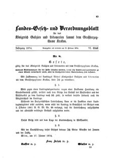 Landes-Gesetz- und Verordnungsblatt für das Königreich Galizien und Lodomerien sammt dem Großherzogthume Krakau 18740210 Seite: 1