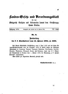 Landes-Gesetz- und Verordnungsblatt für das Königreich Galizien und Lodomerien sammt dem Großherzogthume Krakau 18740212 Seite: 1