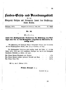 Landes-Gesetz- und Verordnungsblatt für das Königreich Galizien und Lodomerien sammt dem Großherzogthume Krakau 18740301 Seite: 1