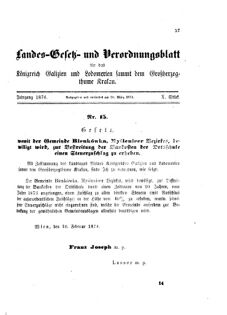 Landes-Gesetz- und Verordnungsblatt für das Königreich Galizien und Lodomerien sammt dem Großherzogthume Krakau 18740310 Seite: 1