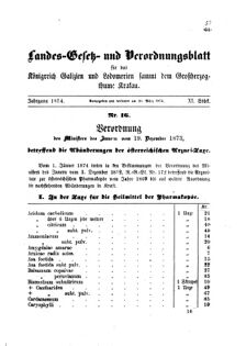 Landes-Gesetz- und Verordnungsblatt für das Königreich Galizien und Lodomerien sammt dem Großherzogthume Krakau 18740320 Seite: 1