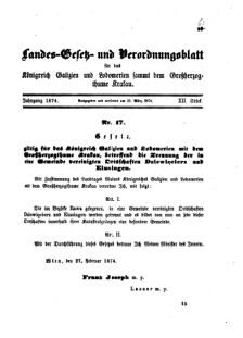 Landes-Gesetz- und Verordnungsblatt für das Königreich Galizien und Lodomerien sammt dem Großherzogthume Krakau 18740325 Seite: 1